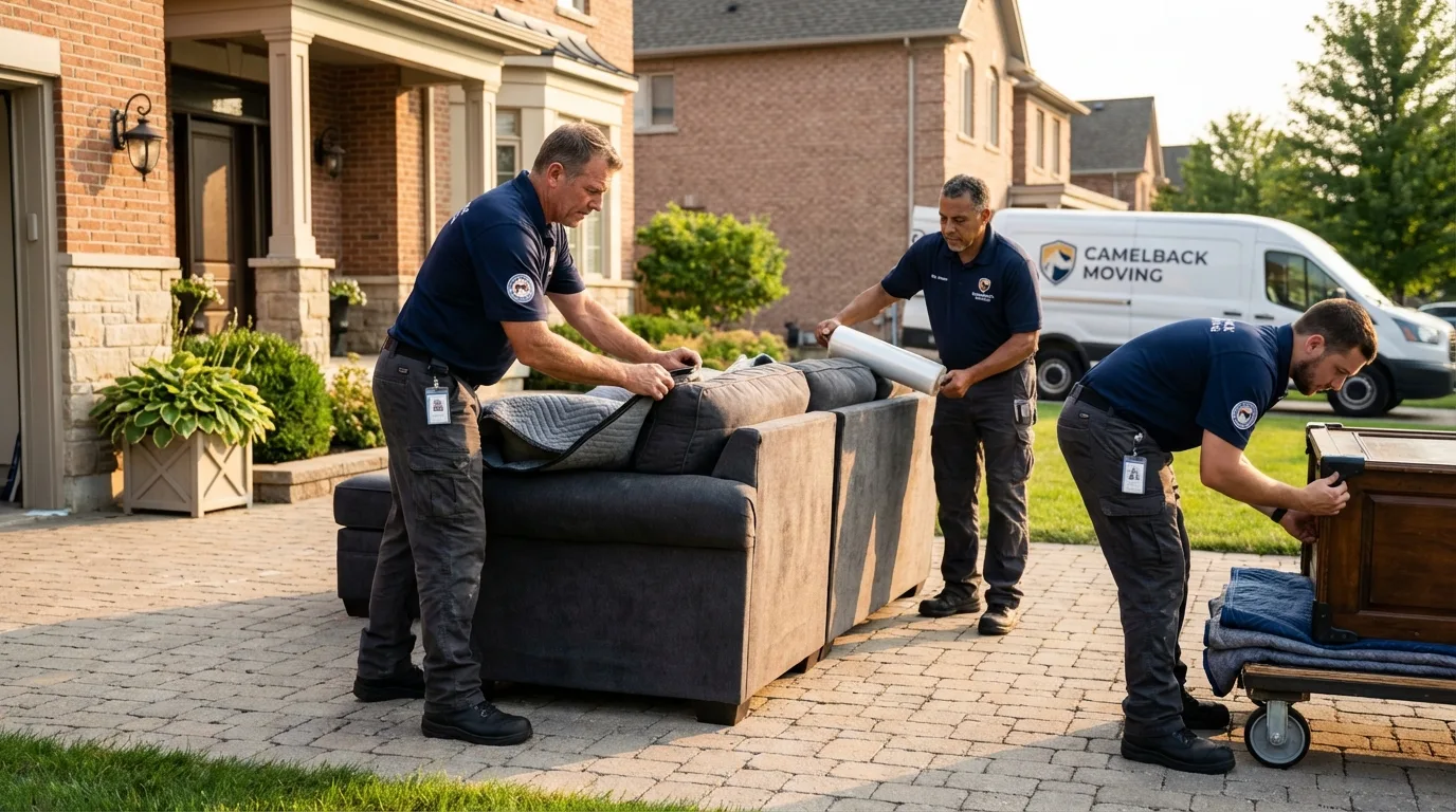 Large estate moving crew wrapping furniture in Hansen, ID