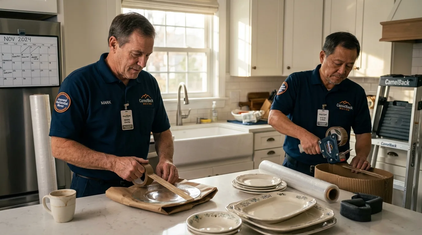 Professional crew packing kitchen dishware in Hansen, ID